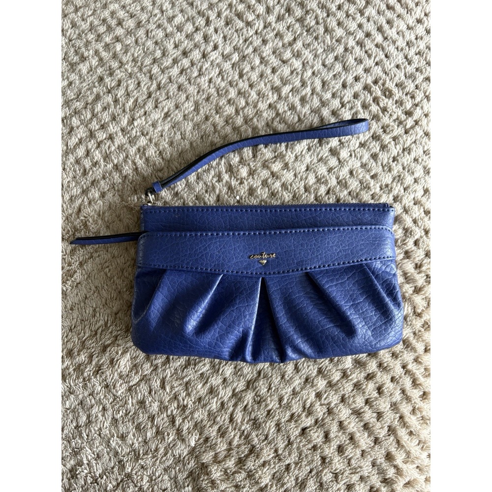 Juicy Couture Womens Blue Faux Leather Zip Pockets Wristlet Clutch Purse Bag